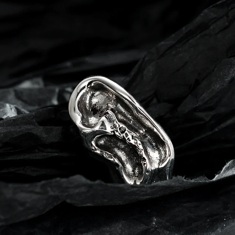 Ables Chic Chunky Irregular Antique Solid 925 Silver Ring Alien Texture Party Open Rings R1235