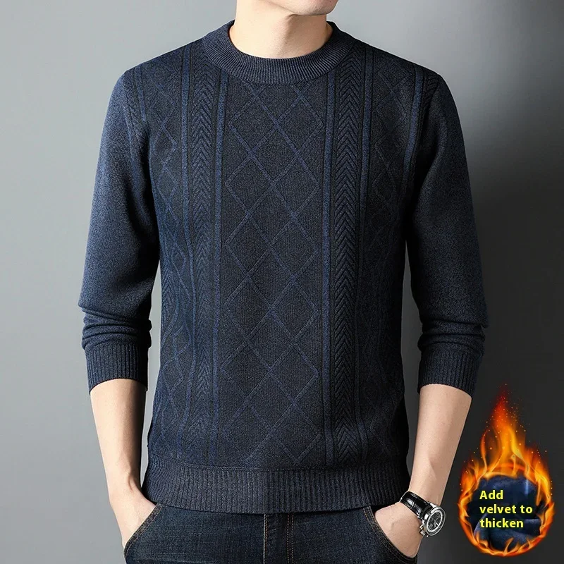 Thick Warm Sweater Men Solid Color Pullovers 2024 Autumn/Winter Man O Neck Knitwear Sweaters Fashion Brand Casual Mens Clothing