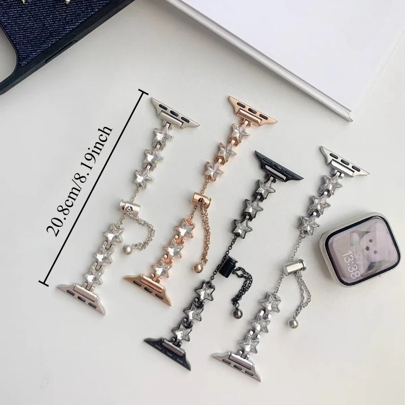 A sparkling star-patterned metal watch bracelet for the S10-1 Ultra SE series, telescopic bracelet (watch not included).