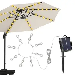 Solar LED Lighted Patio Umbrella Cantilever Hanging Umbrella with 8 Brightness Modes Outdoor Decors Suitable for Courtyard