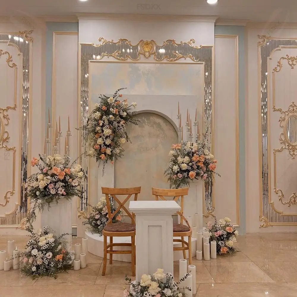 FSDKX Luxury Wedding India Gold Acrylic Backdrop Stand Wedding Stage Supplies Decorations Photo Stage Backdrop Decoration
