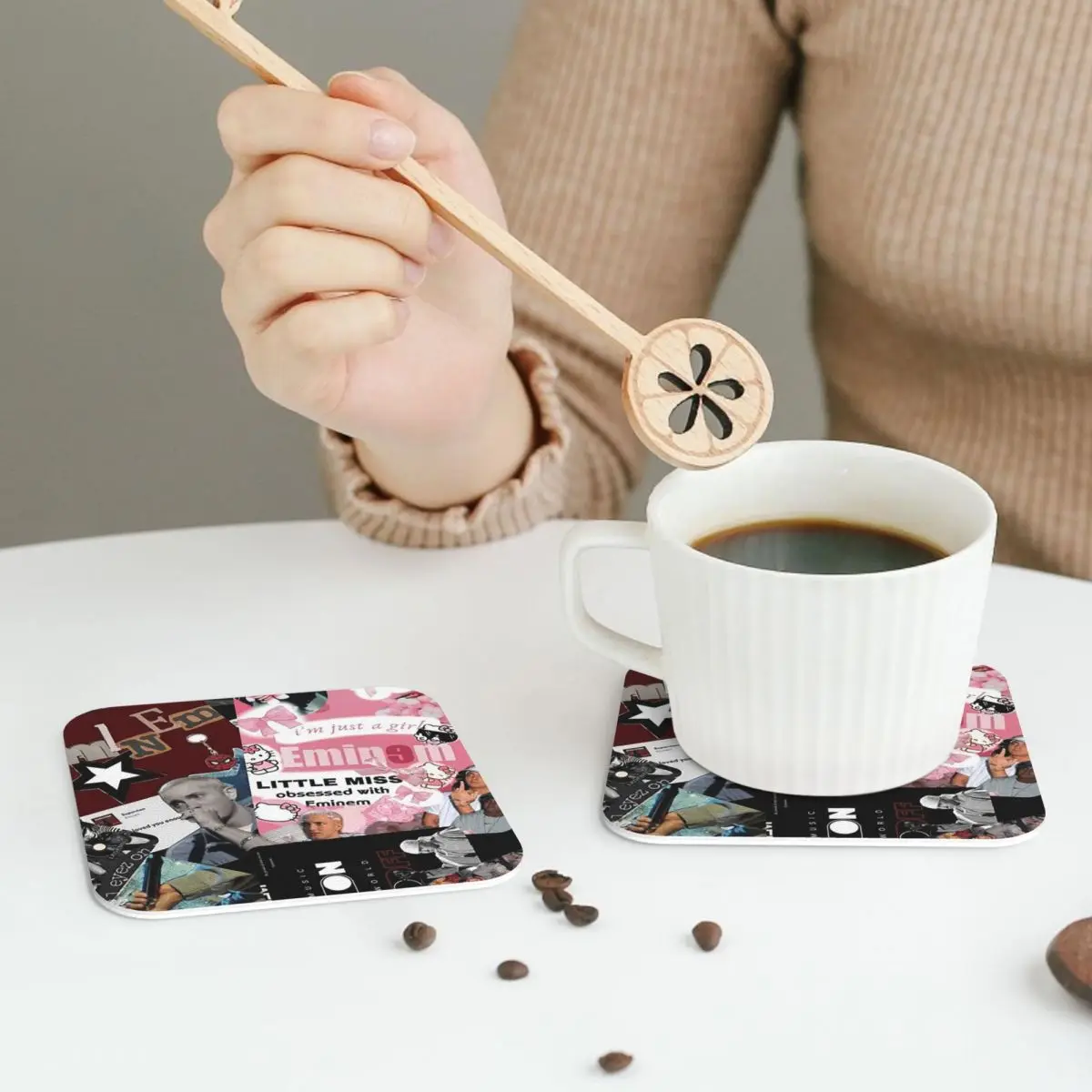 Rapper Rap God Eminem (11) Coasters Leather Placemats Non-slip Insulation Coffee Mats For Home Kitchen Dining Pads Set of 4
