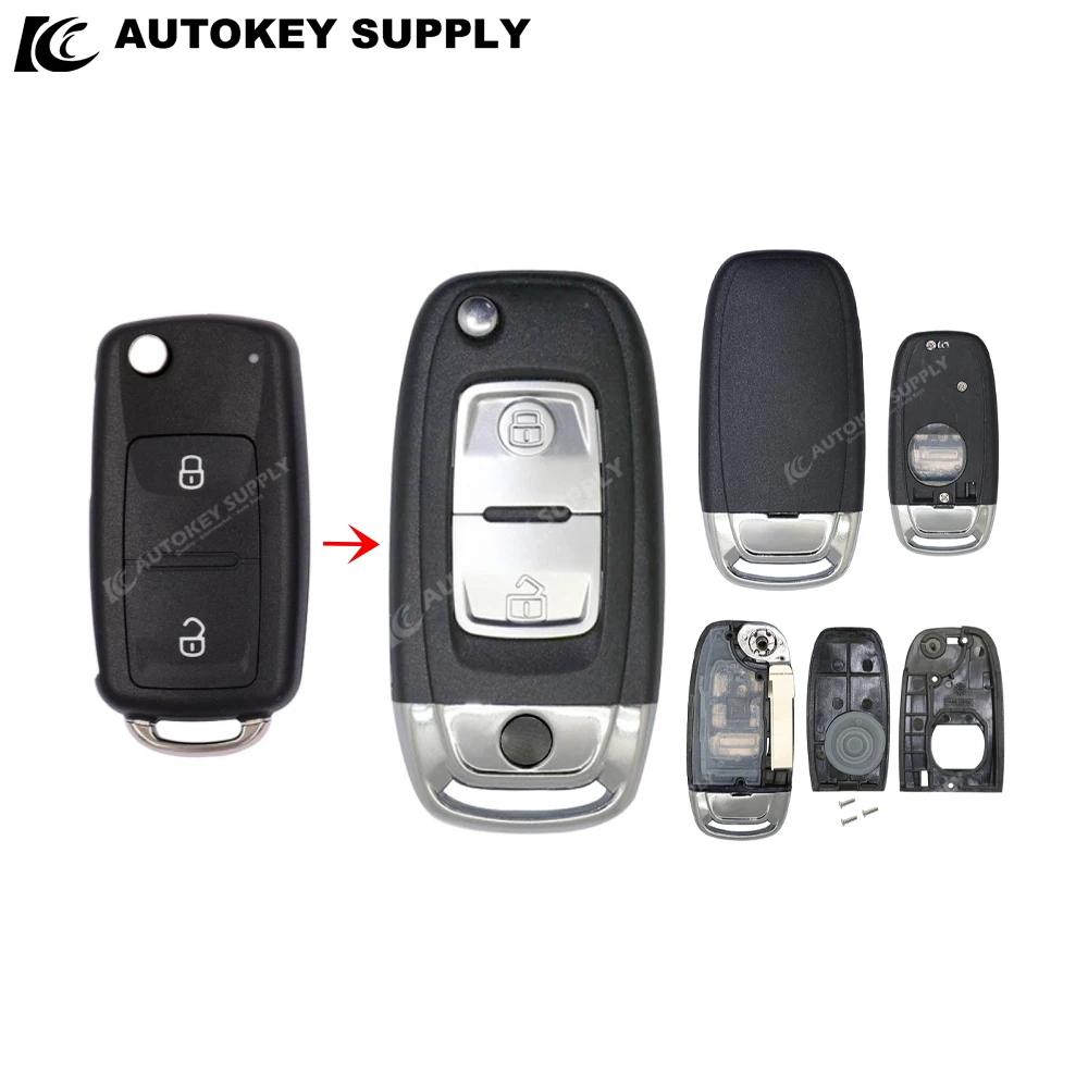 

AutokeySupply For Modified"202 AD" 2 Buttons Remote Flip Key Shell With Blade HU66 AKVWF155