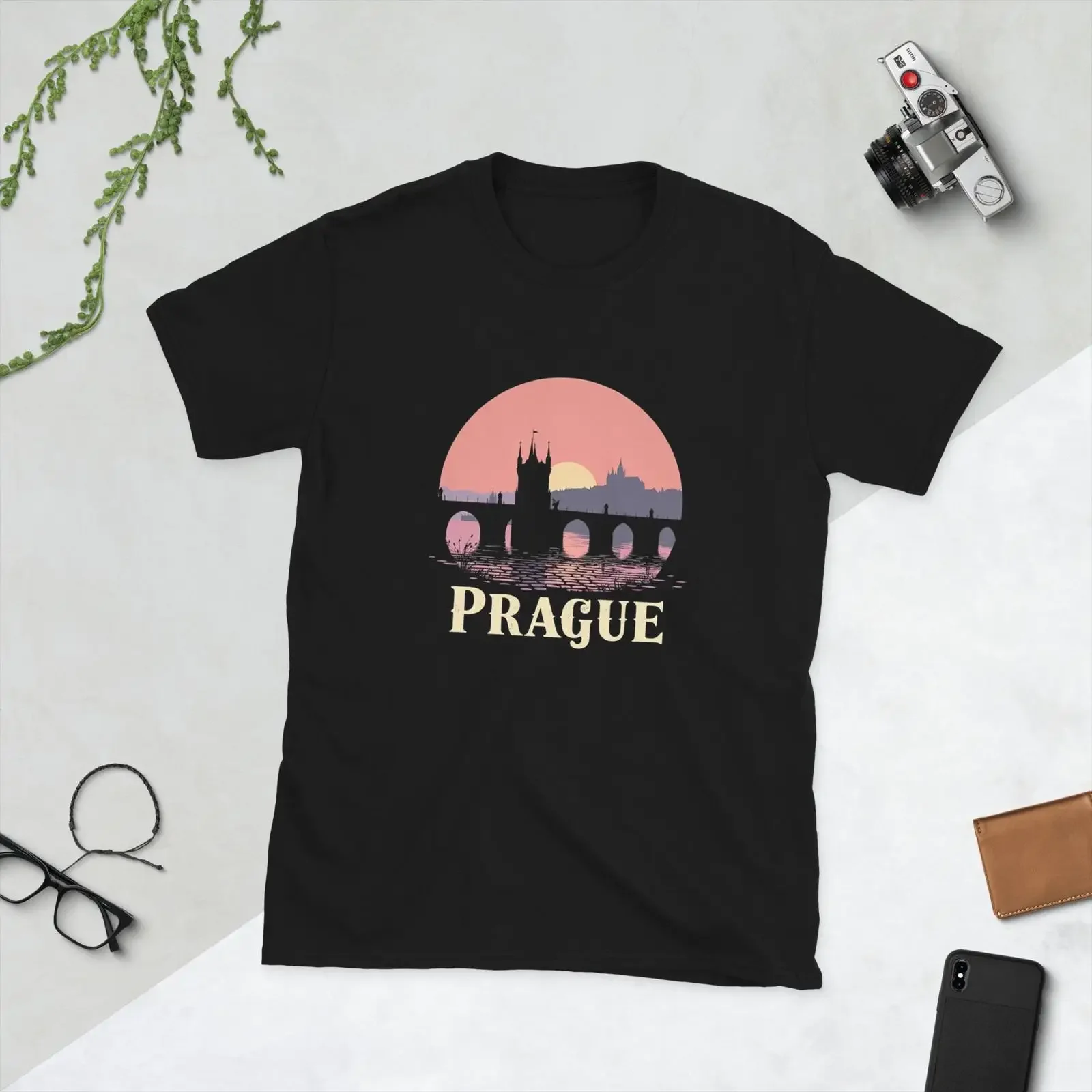 Prague Cityscape T Shirt Czech Republic Souvenir vintage Washed Soft Versatile Comfortable streetwear Casual