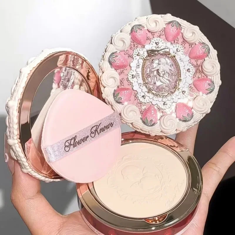 

Genuine Original Flower Knows Strawberry Cupid Pressed Powder Transparent Moisturizing Oil Contrsol Pressed Powder FlowerKnows