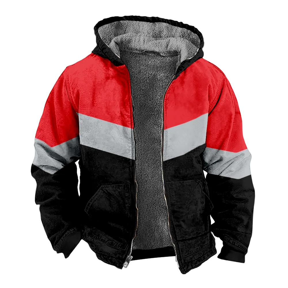 Men's Winter Jackets Coats,Red Striped Pattern Cotton Clothes Overcoat Windproof HOLIDAY Traveling