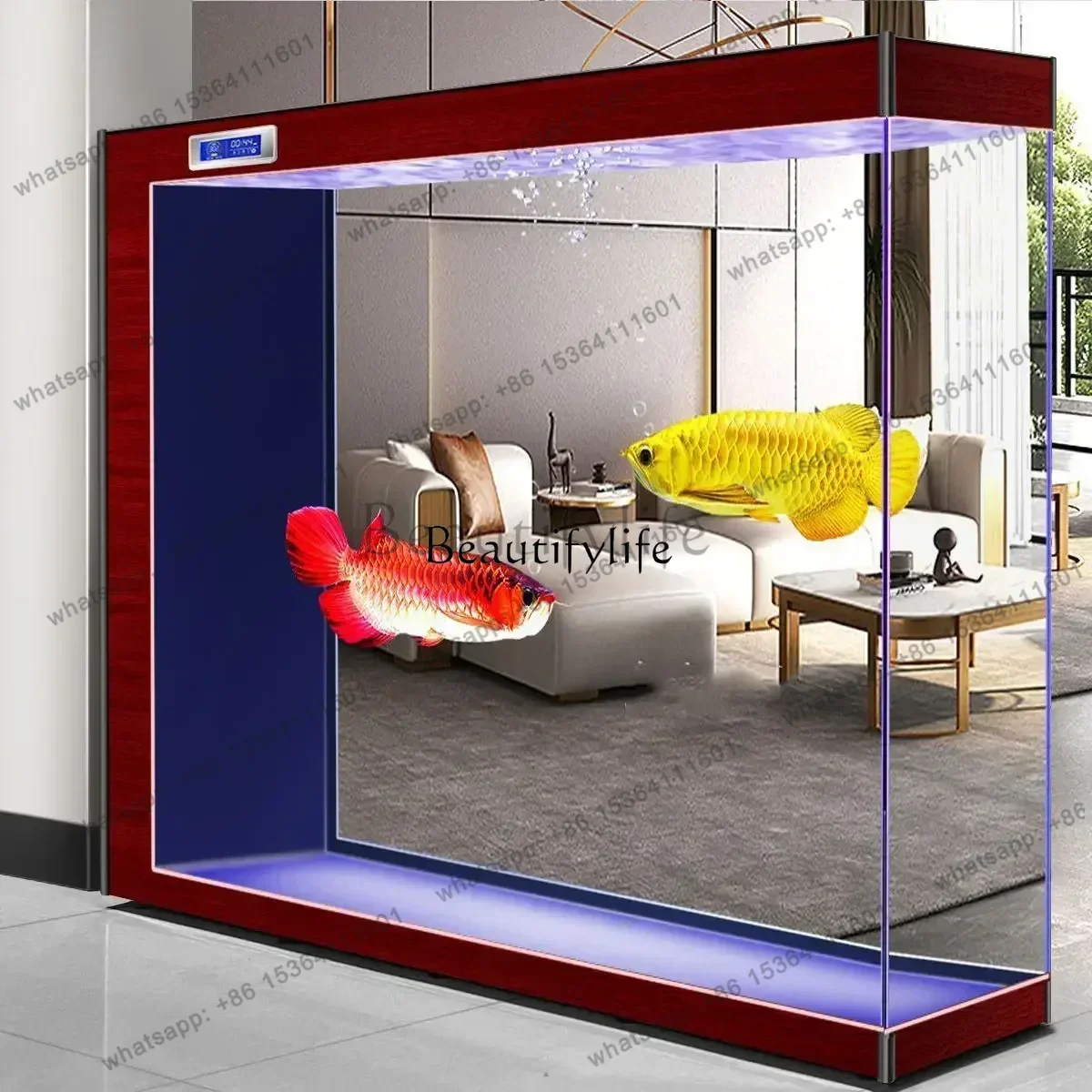 45Full fish tank household new full set of ultra-white glass one-click drainage living room floor partition