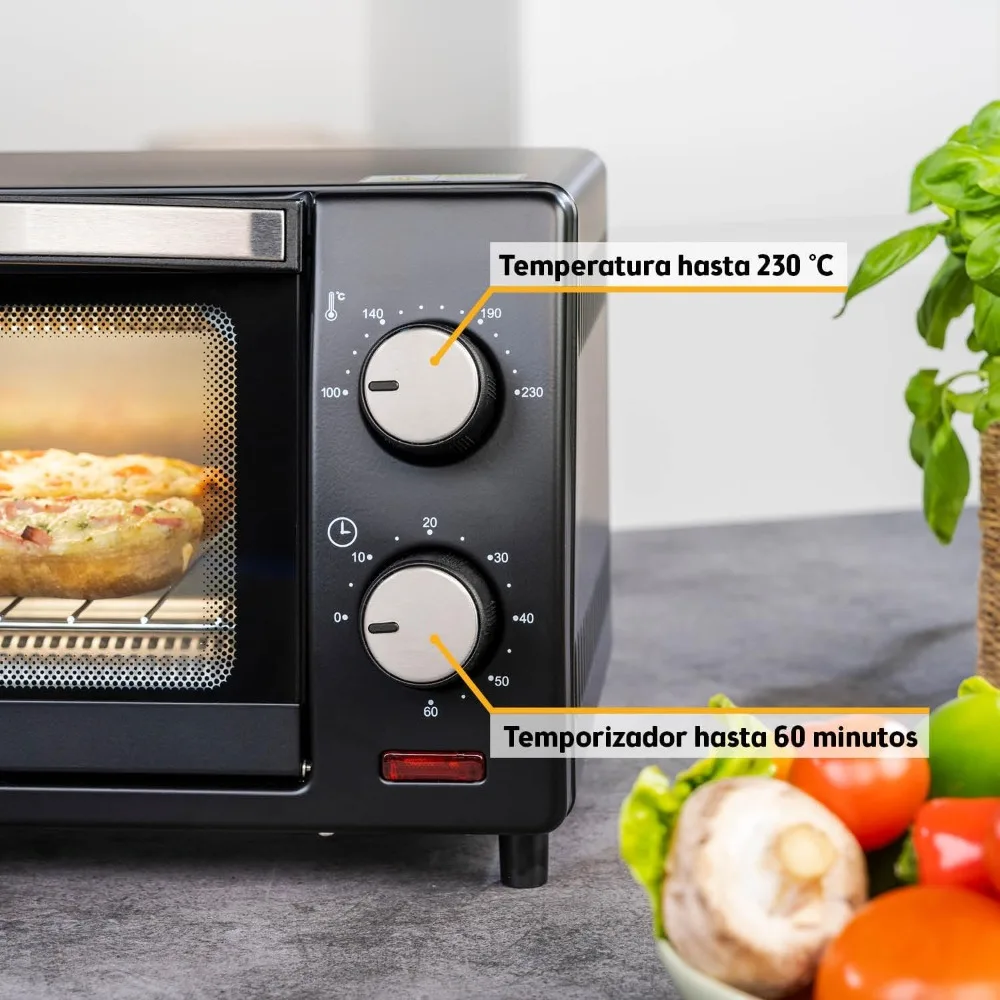 فرن صغير 10 لتر 800 وات من TZS First Austria - التحكم في درجة الحرارة حتى 230 ° C، مؤقت لمدة 60 دقيقة، ارتفاع الرف المزدوج