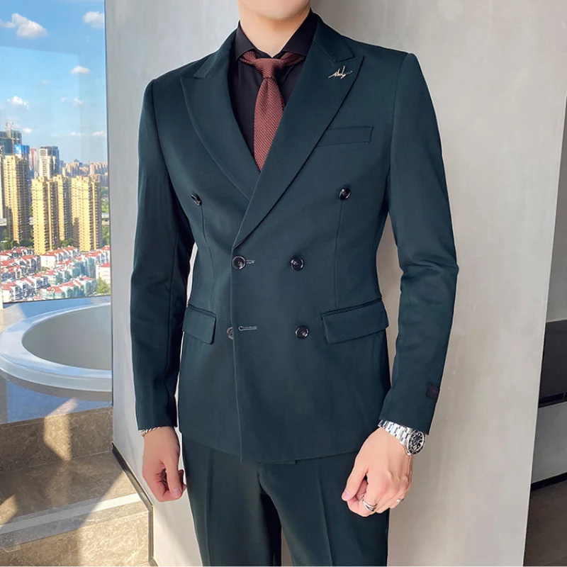 

New Men Suits British Style Double Breasted Latest Design Groom Wedding Tuxedos Boutique Slim Fashion Costume Homme 2 Pieces