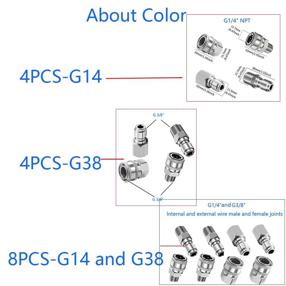 G1/4 "3/8" NPT 1/4 "3/8" ذكر الموضوع أنثى الموضوع غسالة الضغط المقرنة الأنابيب 304 الفولاذ المقاوم للصدأ مدفع المياه موصل سريع