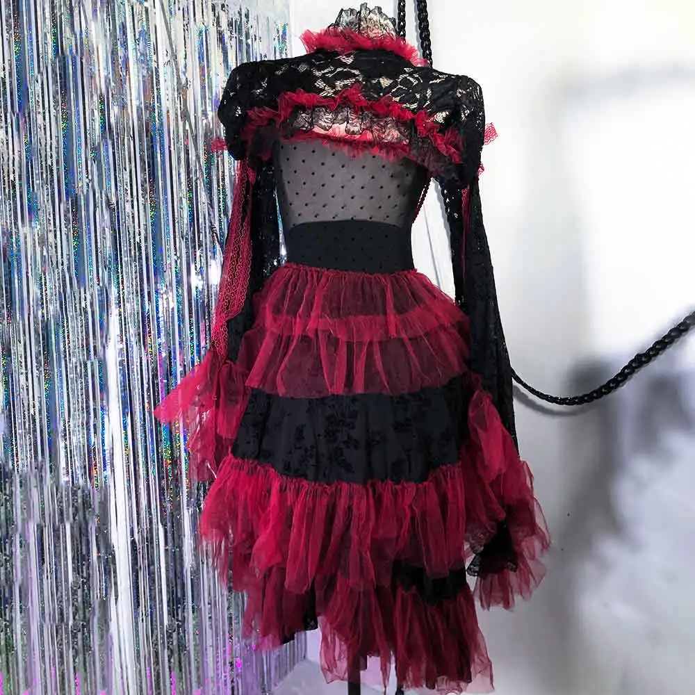 

Готическое платье Эмо Клубная одежда E-Girls 90-е DIY Панк-рок Модная ручная работа Kawaii Harajuku Y2K ТОпы Готические с длинными рукавами Гранж Эко