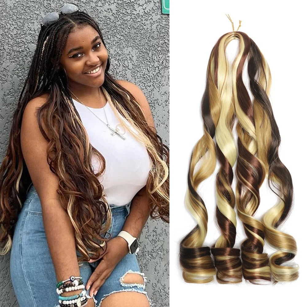 Onda solta sintética trança extensões de cabelo para mulheres, pré esticado, francês cachos, crochê, espiral, Ombre tranças, 24"