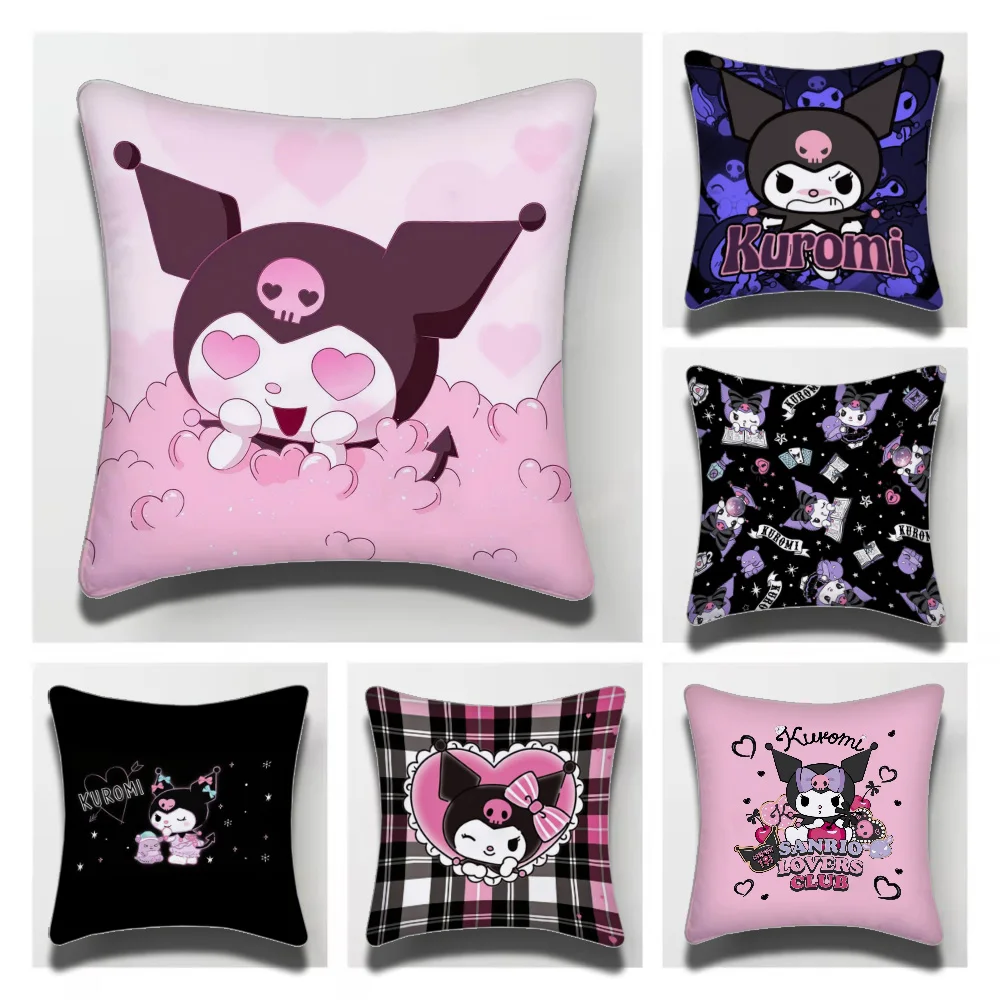 1PC Kuromi Sanrio Cute Pillow Case Short Plush Double-Sided Printing Home Machine Washable in Warm Winter Cushion Cover