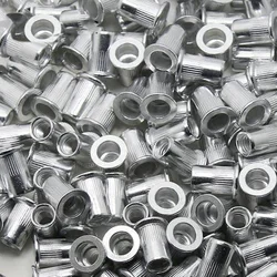 100/50/20Pcs Aluminum Alloy Rivet Nut Set Flat Head Threaded Rivet Insert Nutsert Cap Rivet Nut Assortment M3/4/5/6/8/10/12
