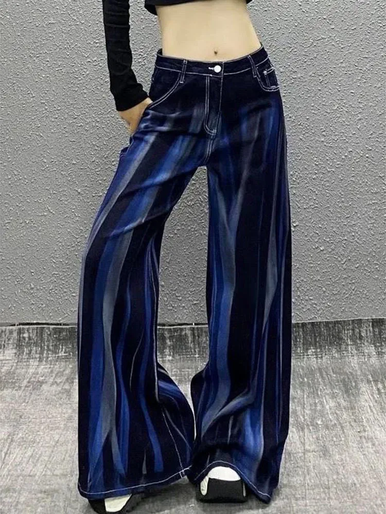 

Handsome Tie Dyed Washed Casual Jeans Women's Spring New High Waist Loose and Thin Versatile Wide Leg Mopping Denim Pants