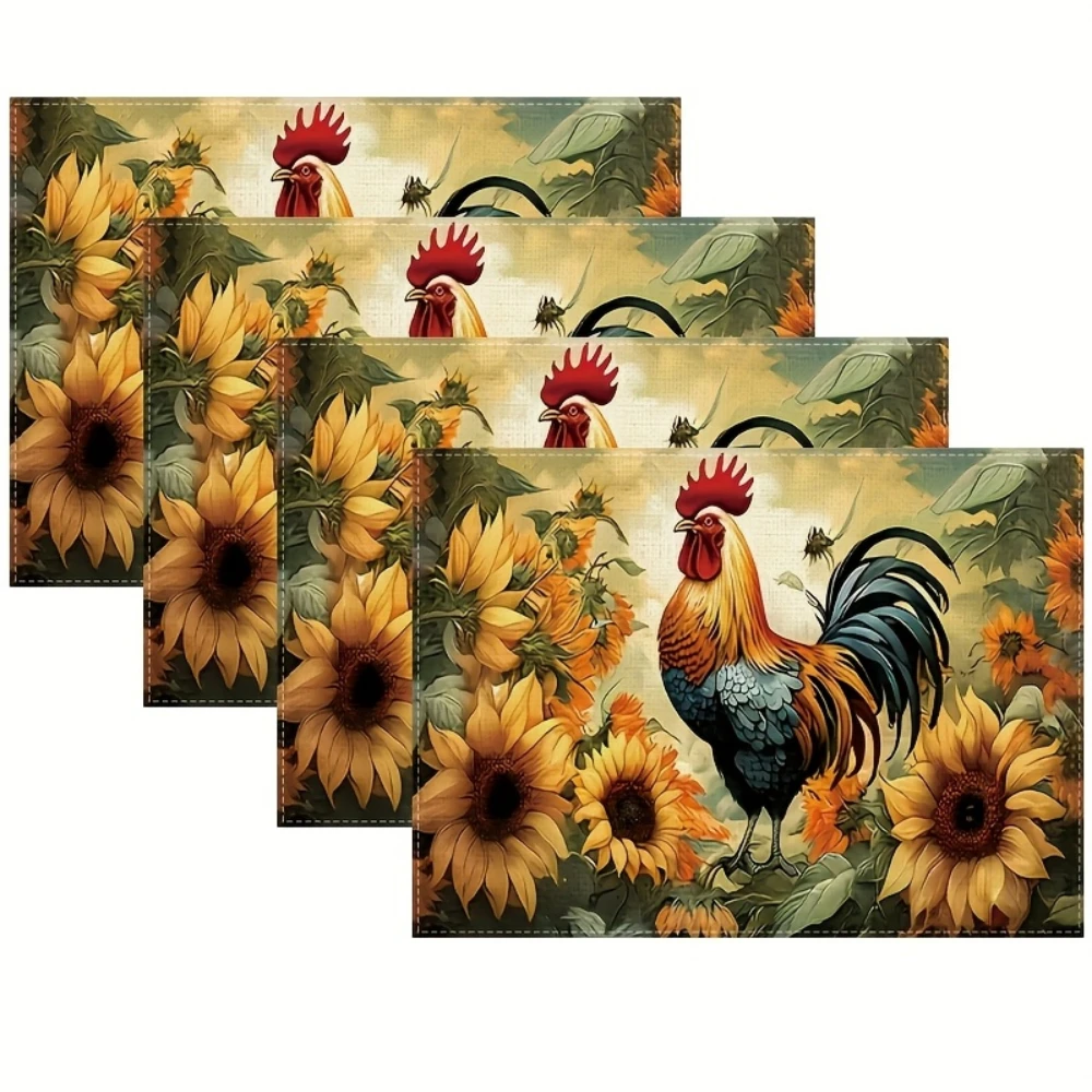 Rooster Sunflower Farm Printed Placemats Countryside Table Decor Farmhouse Breakfast Tray Display Rustic Dining Table Gift