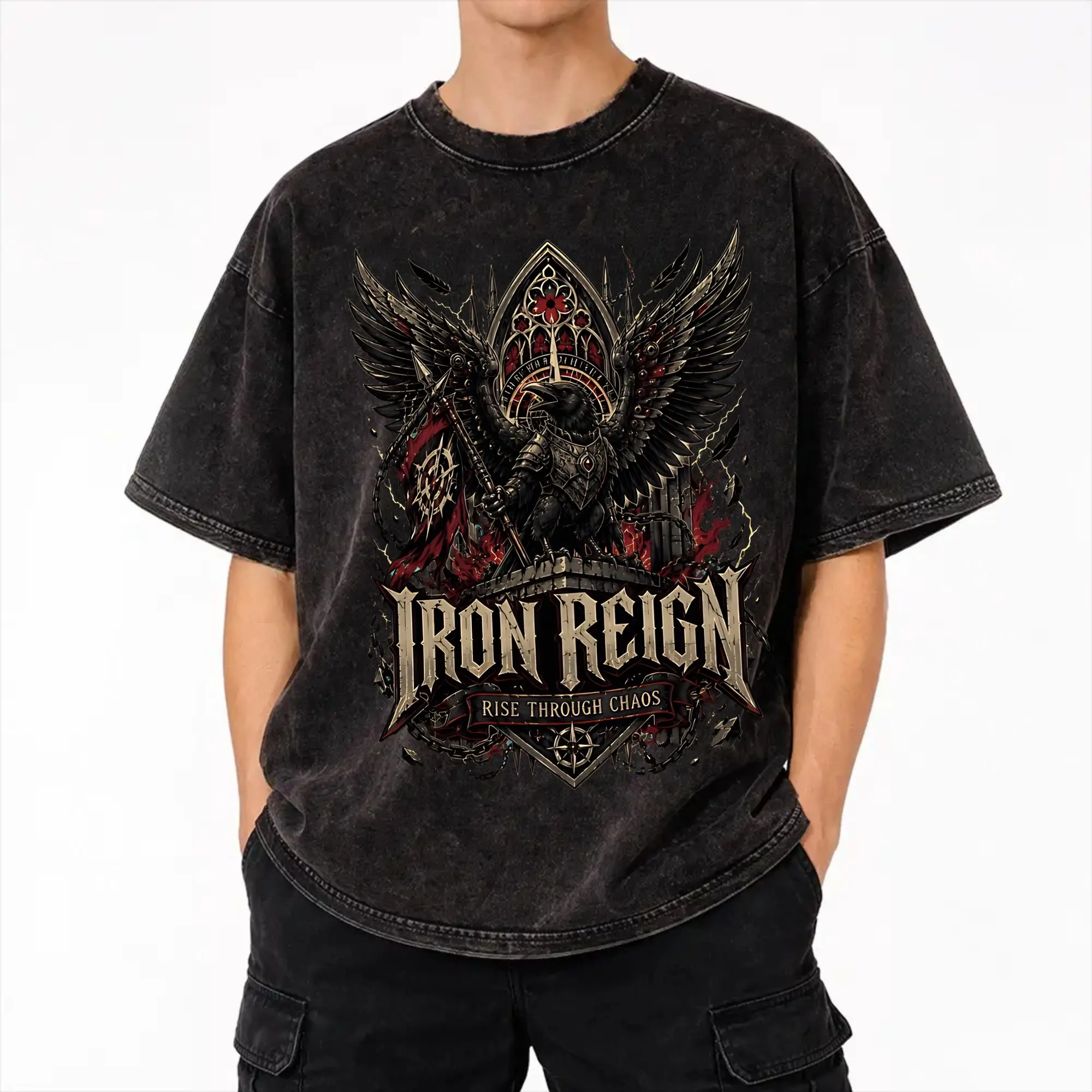 Summer Bathory Band Iron Reign, rise through chaos  Washed T Shirt Merch Oversize T-Shirt  Men Women Tees