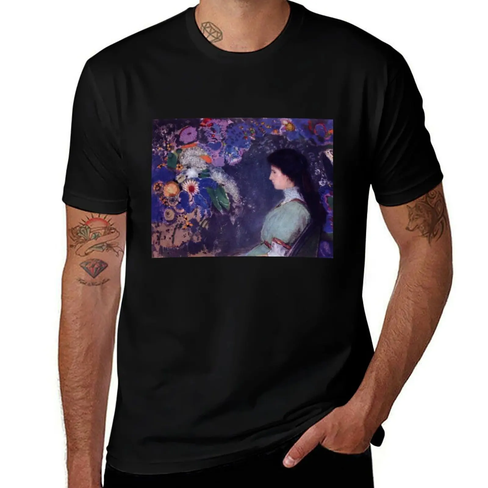 

Vintage Odilon Redon Woman with Flowers 1910 Fine Art T-Shirt man t shirt summer funny t shirts man T-Shirt