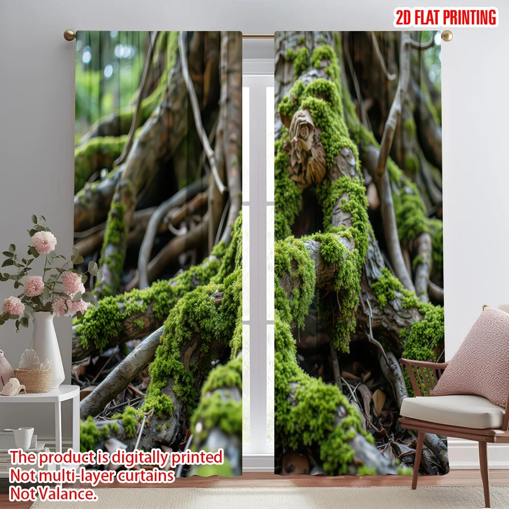 

2D flat printing 2pcs Curtain Green Moss on Roots Digital Printed Polyester Drapes Party Decorations Use for Indoor Celebrations