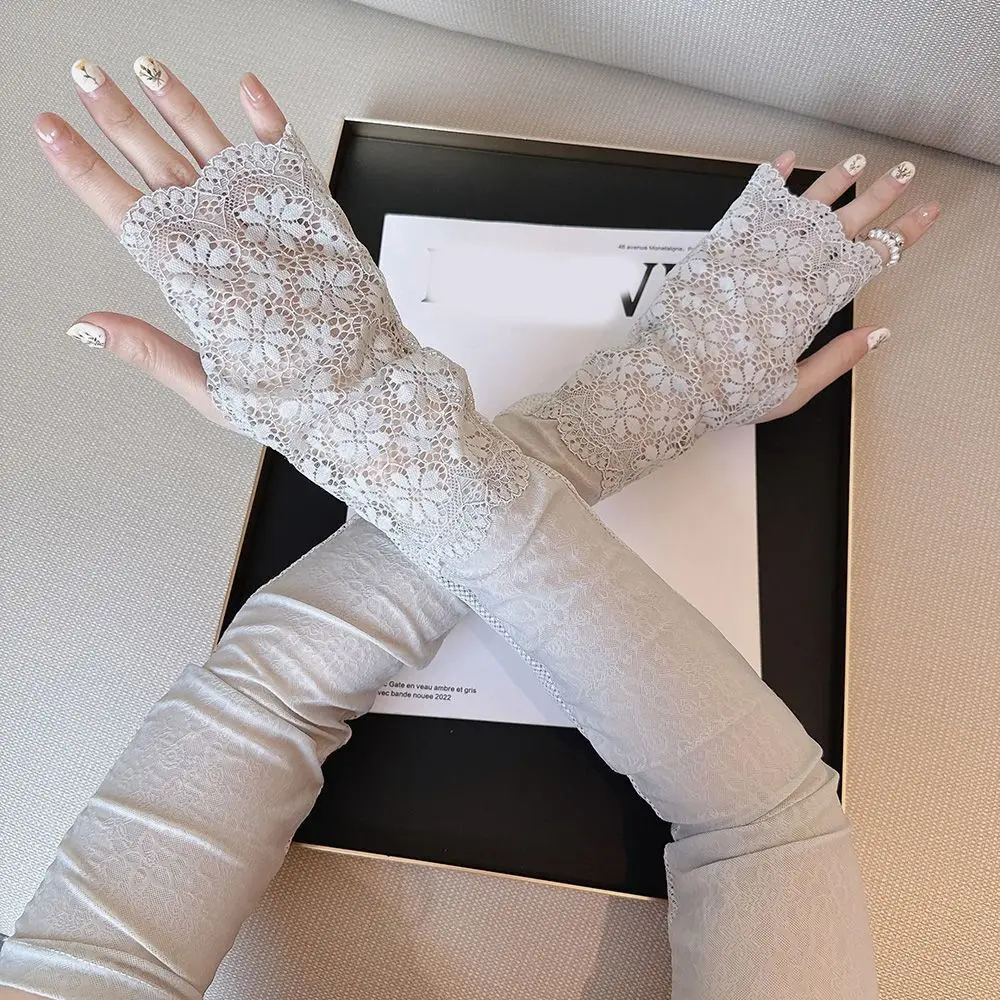 

Anti-UV Lace Ice Silk Sleeves Sun Protection UV Insulation Sunscreen Sleeve Arm Covers Long-sleeved Glove Cycling Gloves Driving