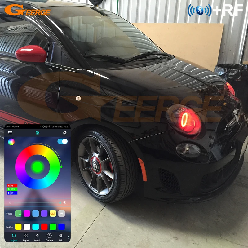 For FIAT ABARTH 500 C 595 695 RF Remote BT App Ultra Bright Multi Color RGB LED Angel Eyes Kit Halo Rings Car Accessories