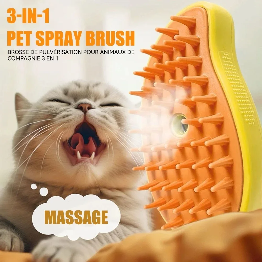 Cat Steamy Brush 3 in 1 Grooming Steam Brush Electric Sprayer for Massage Pet Dog Grooming Shedding Hair Cleaning Massage Combs