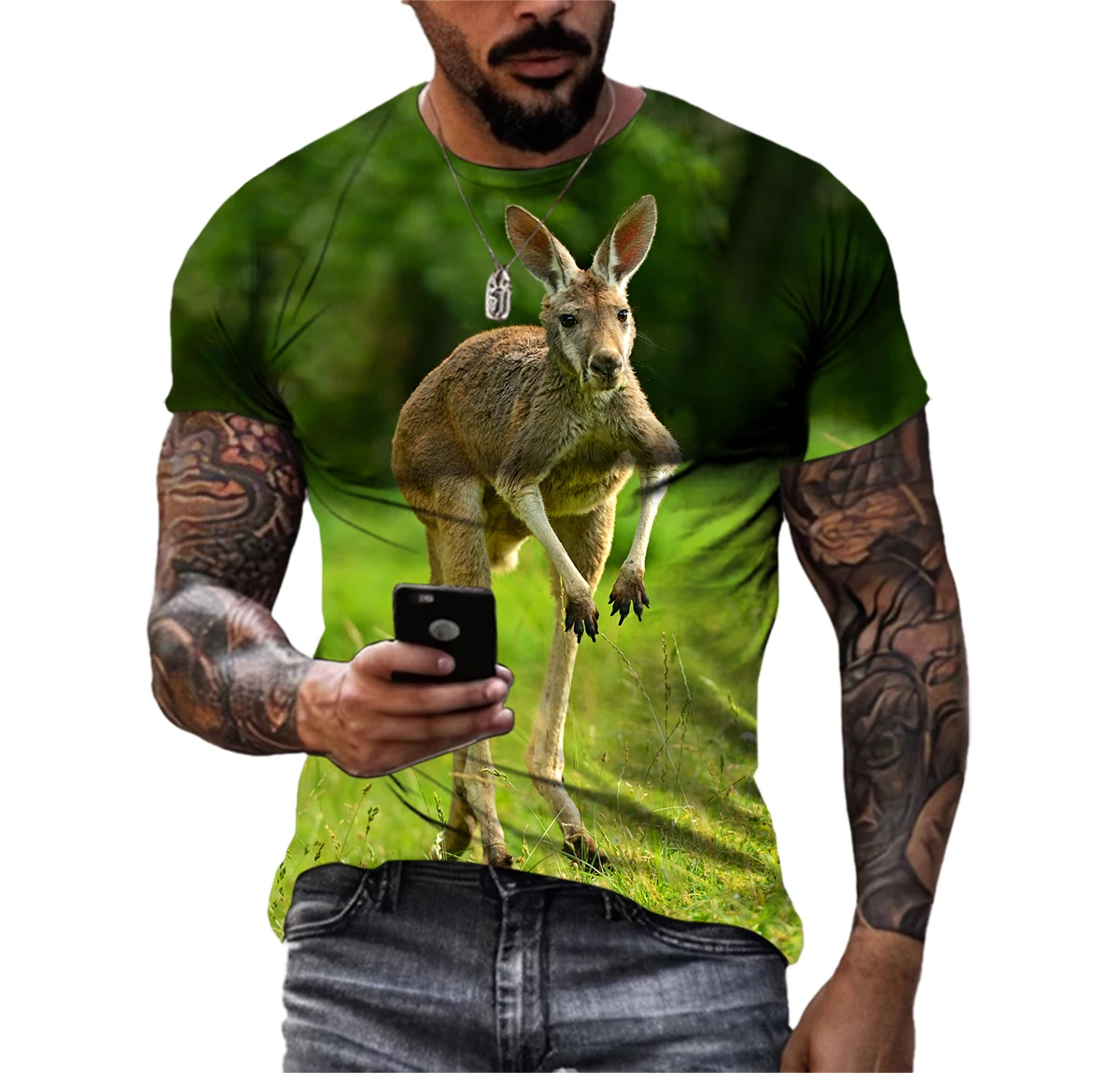 Cute Kangaroo Picture Casual Men's T-shirt HD 3D Printed Hip