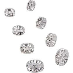 40pcs 4 Sizes 6mm/7mm/8mm/10mm Disc Spacer Beads 316 Stainless Steel with Clear Crystal Rhinestone Beads Flat Round Bead Spacer