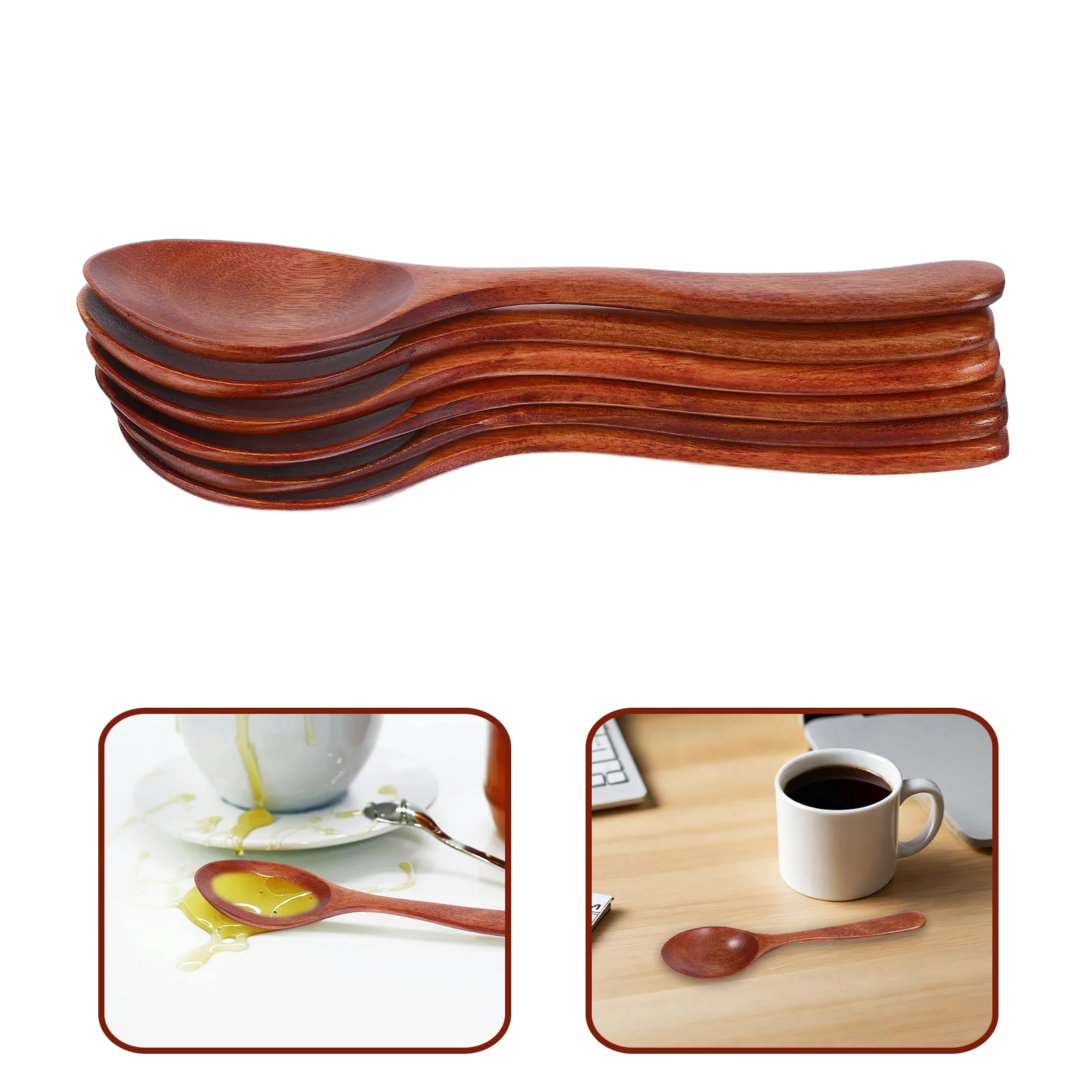 

6Pcs Japanese Style Long Handle Wooden Spoons Natural Wood Honey Coffee Stirring Utensils Dessert Tea Jam Breakfast Light Brown