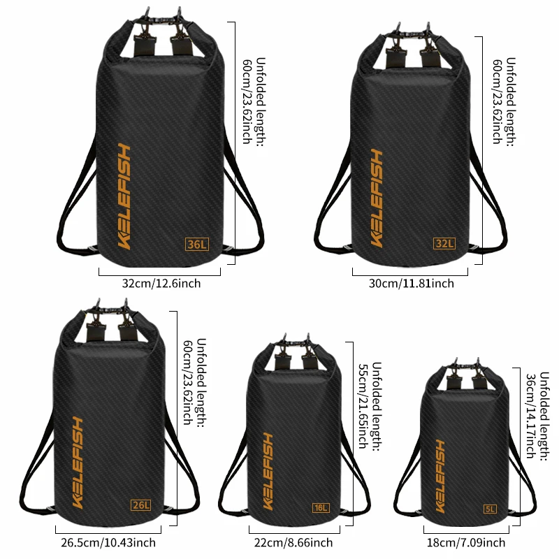 KELEFISH 5L/16L/26L/36L Dry Bag,Waterproof Bag, Backpack, Lightweight,  with a survival whistle, PVC , for Swimming, Kayaking