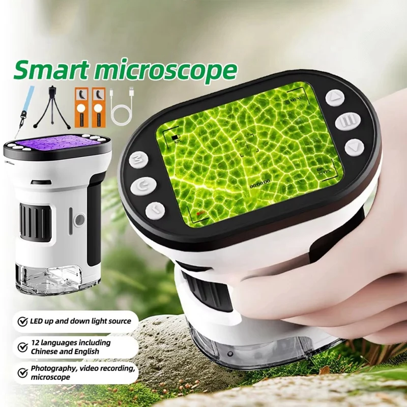 Microscopio portatile AA46 1000X per bambini Microscopi digitali tascabili ricaricabili con schermo 4K da 2,0 pollici Microscopio con lenti d'ingrandimento