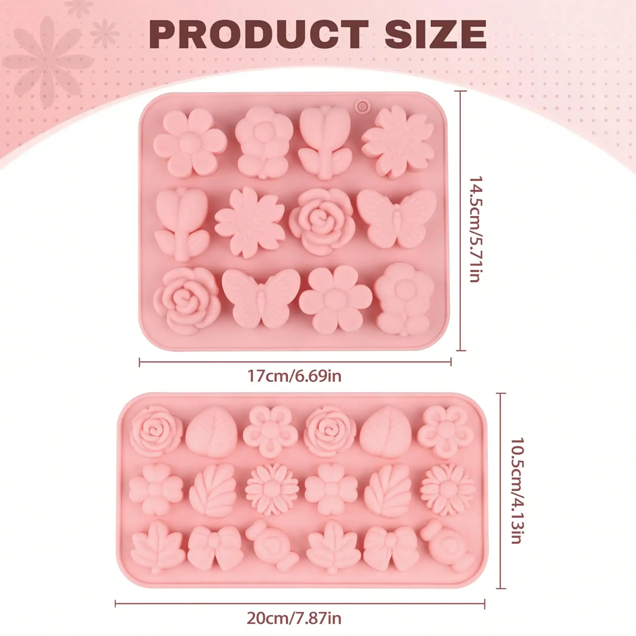1-2 PCS Flower Theme Chocolate Gummy Mold Silicone, Reusable Silicone Candy Molds, for Chocolate Baking, Ice Cube Trays, Cupcake