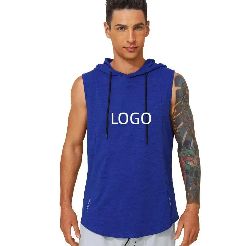 New Men's Sports Vest Summer Breathable Quick Drying Training Vest Sleeveless Hooded Running And Fitness Vest Customized Logo