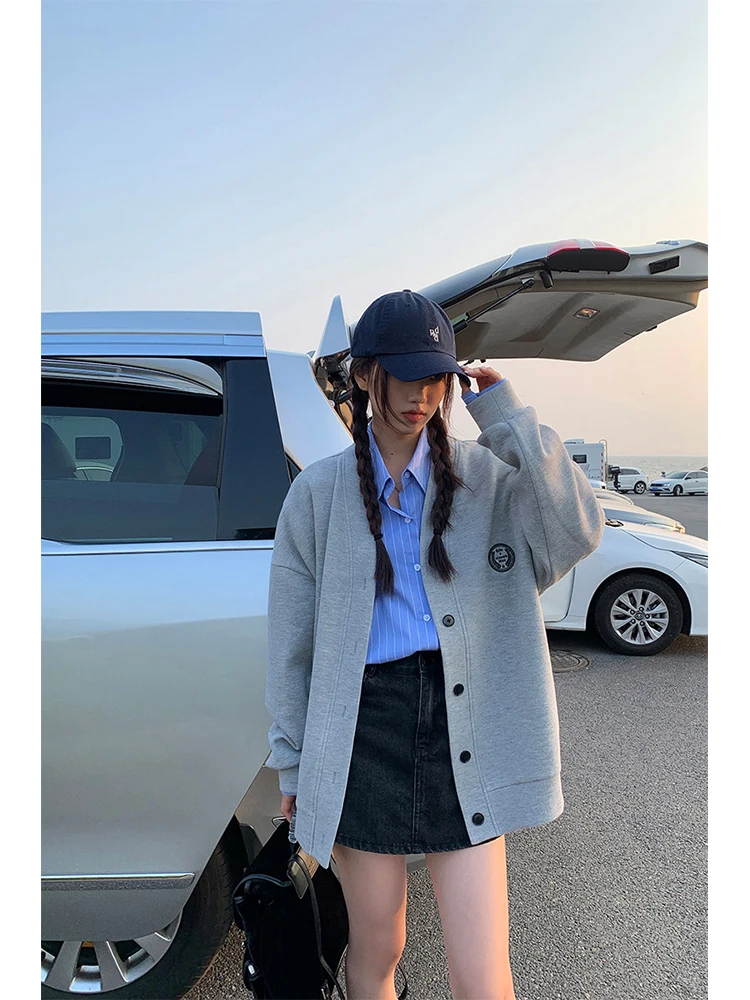 

Женский свитшот с цветочным принтом, весна 2026, новый дизайн в стиле ретро, кардиган из смесового хлопка с эластаном, V-образный вырез, длинный рукав