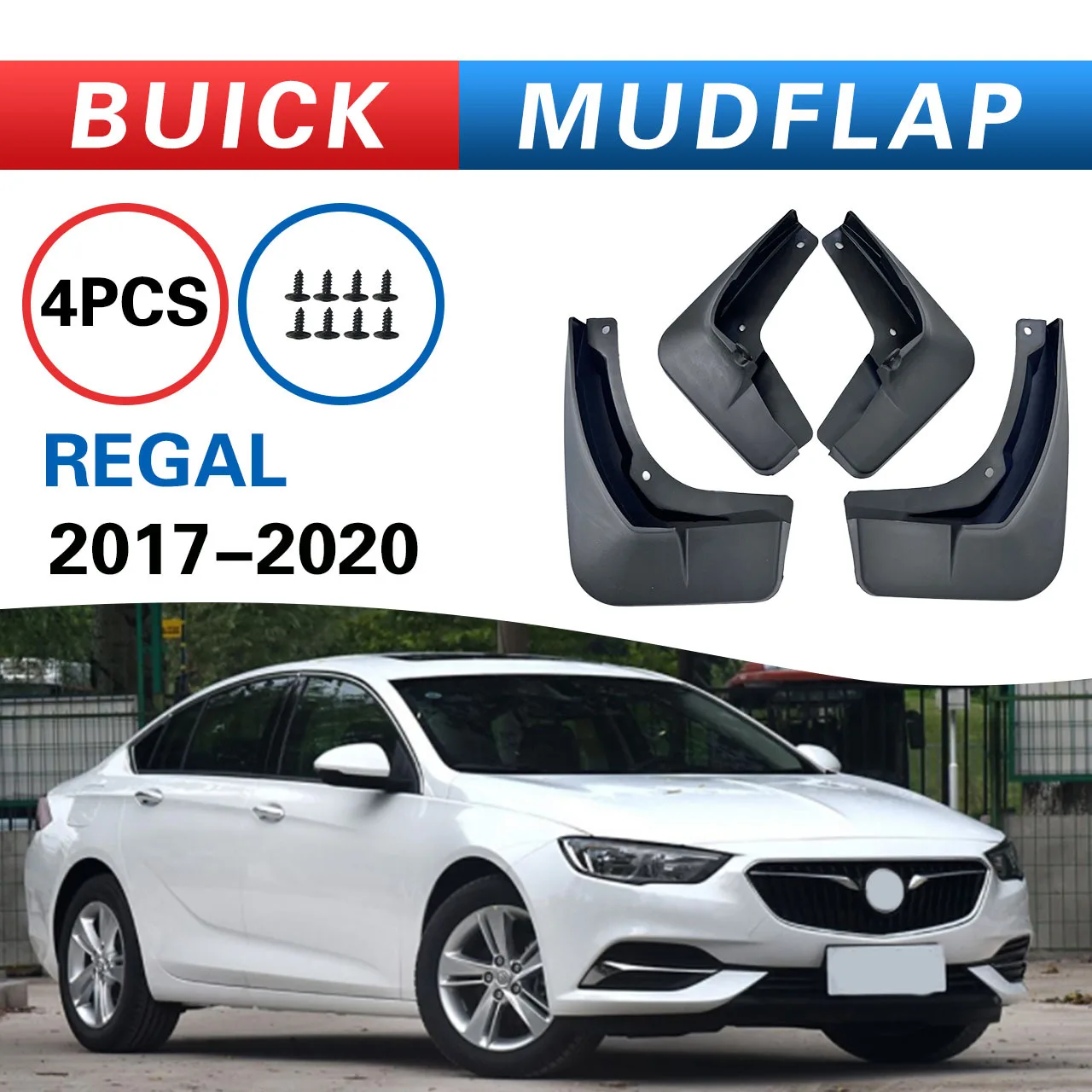 

Fit for REGAL 2017 Black PP Mudguard Pattern Splash Guards Mud Flaps 4Pcs Mudflaps with Screw No Need to Drill Holes
