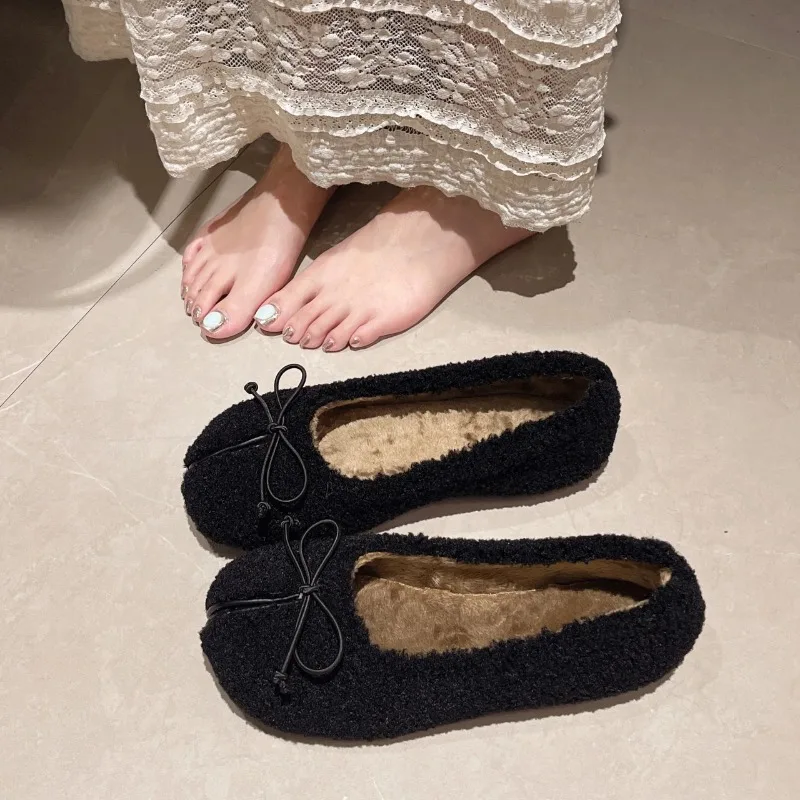 

New Women's Winter Shoe Fashion Plush Warm Casual Shoes for Woman Exquisite French Style Flat Shoes Designer Shoes Zapatos Mujer