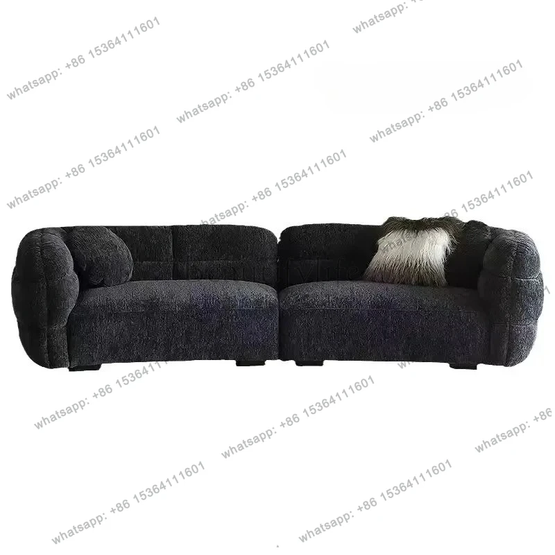 

56 Italian chenille fabric sofa straight row small apartment curved surrounded by retro minimalist living room three-person so