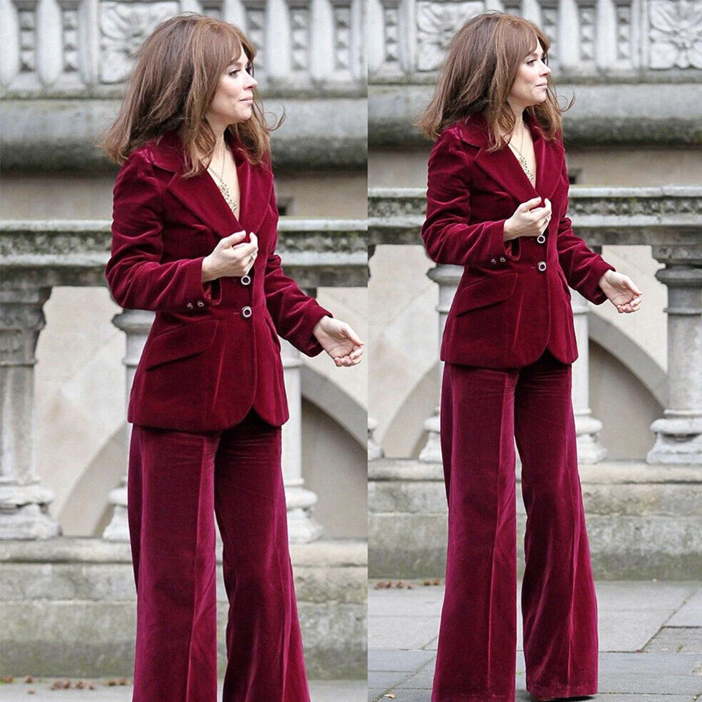 

Women's Winter Suit Set Woman 2 Pieces Pants and Top Velvet Two-piece Single-breasted Business Casual Elegant Suit Sets to Dress