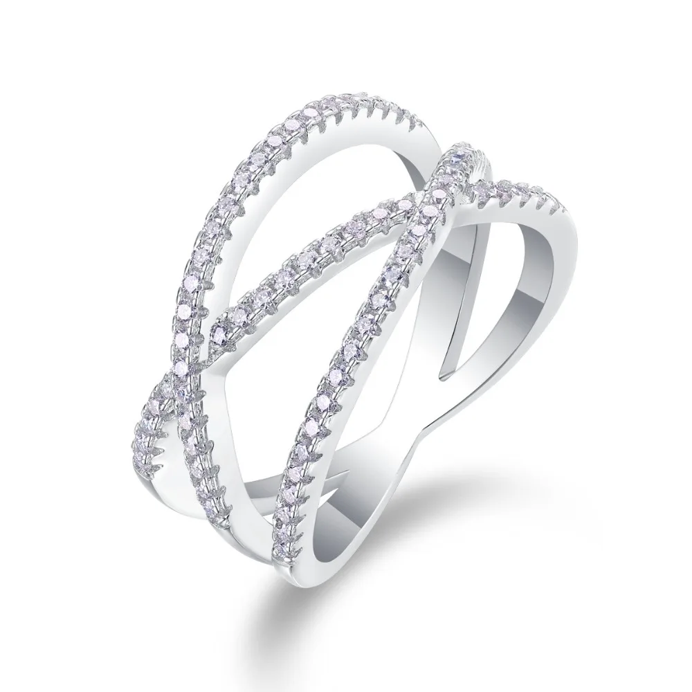 

S925 Silver Iced Moissanite Criss Cross Wedding Ring Fine Jewelry Women Multic Band Eternity Rings Pass Diamond Tester with Gra