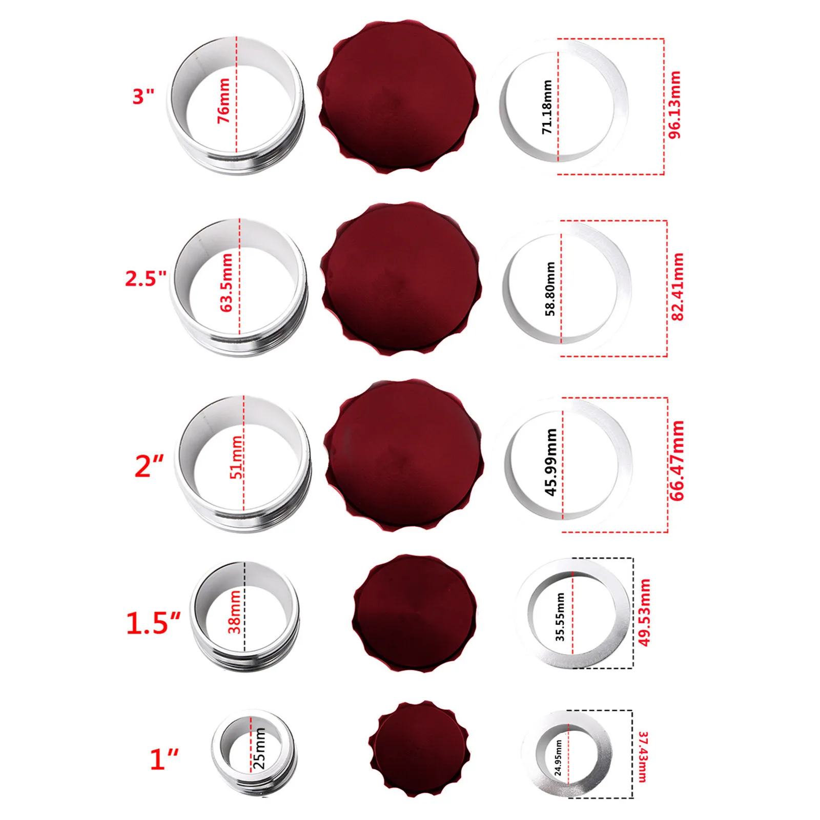 

1" 25mm/1.5" 38mm/ 2" 51mm /2.5" 63.5mm /3" 76mm Aluminium Weld On Filler Neck And Cap Oil, Fuel, Water Tank Red