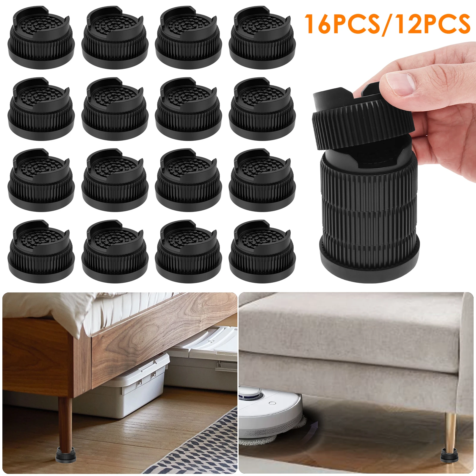 12/16Pcs Furniture Riser Stackable Table Leg Extenders Heavy Duty Non Slip Table Foot Pads Sofa Chair Bed Leg Heightening Pads