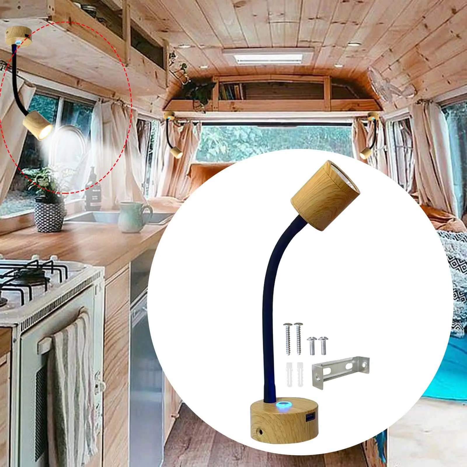 

Motorhome LED reading light with USB charging port, spotlight for caravans