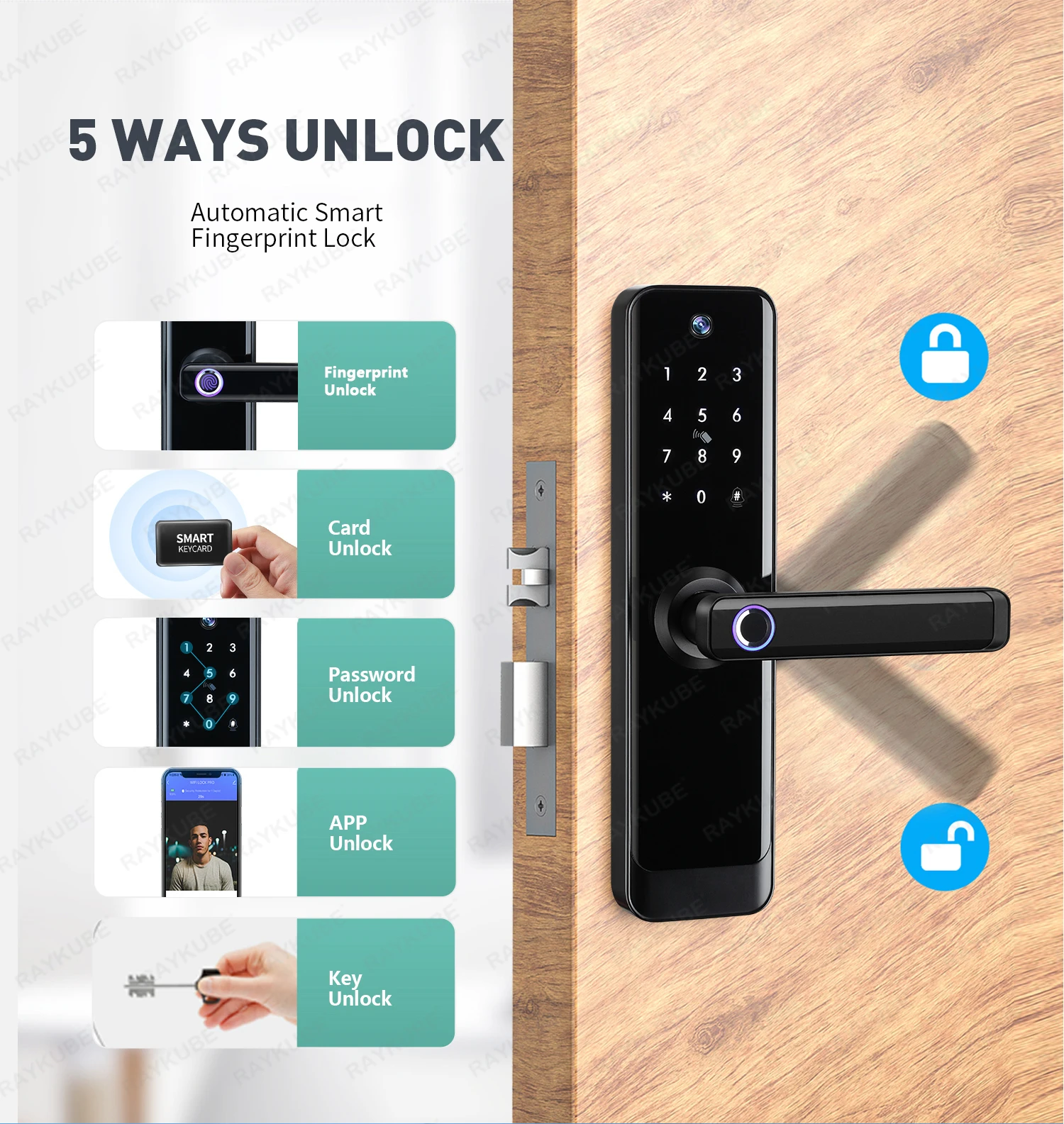 NEW RAYKUBE A270 Tuya Wifi Two-way Audio Video Intercom Fingerprint Camera Smart Door lock With APP Remote Unlock Video Record