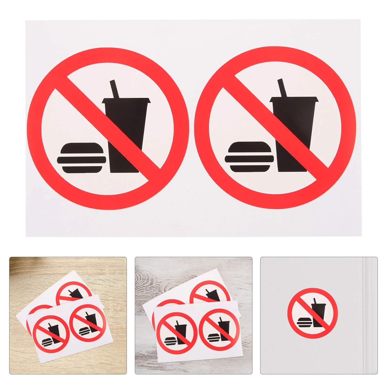 4 Pcs No Eating or Drinking Stickers Applied Food Sign Drinks Pvc Self-adhesive Label