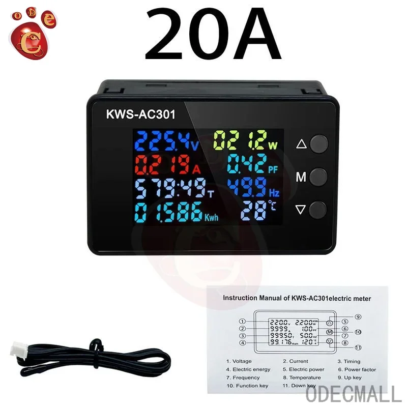 KWS-AC301 Wattmeter Power Meter Voltmeter AC 50-300V Voltage 50-60HZ Power Analyzers LED AC Electricity Meter 0-20/100A Detector