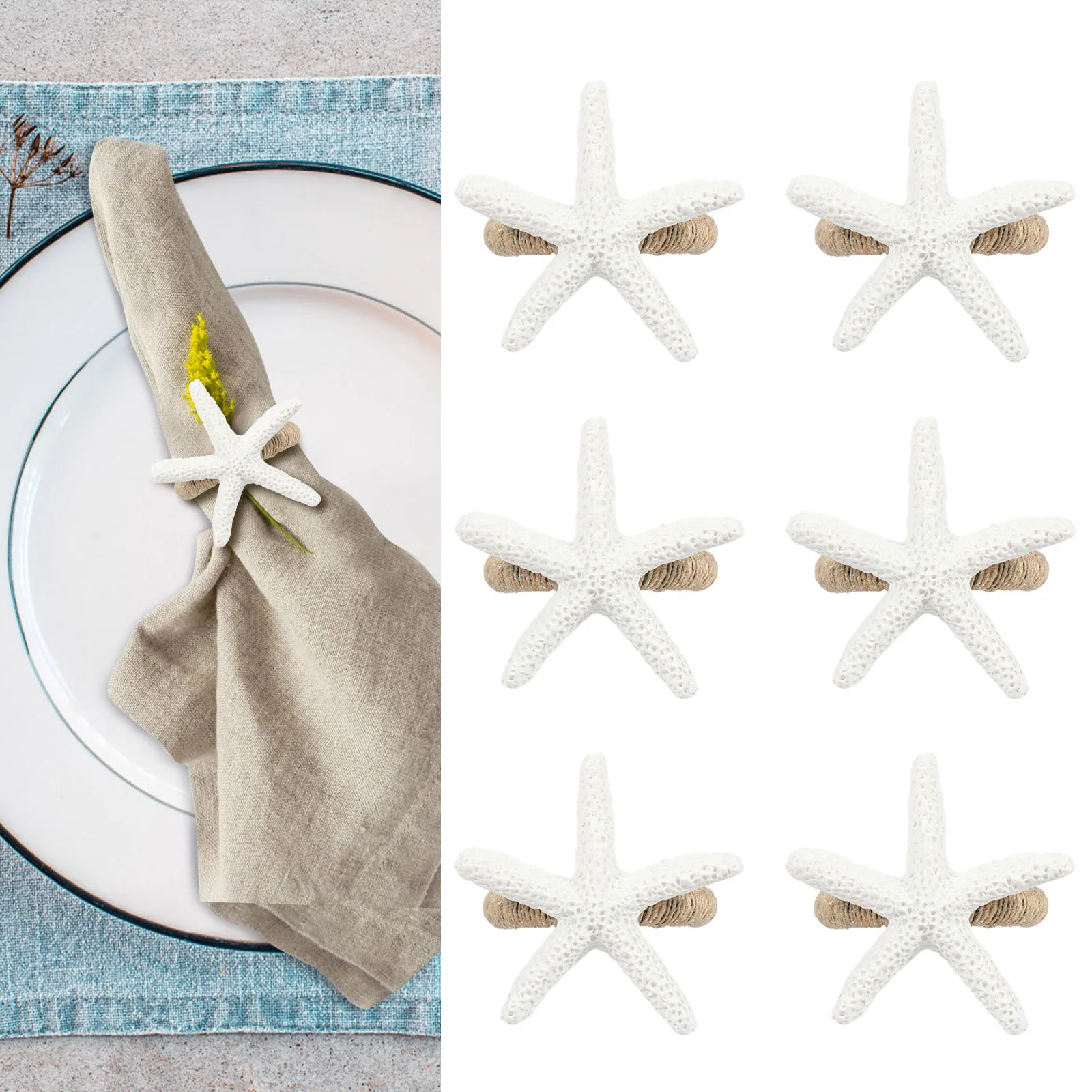 

12Pcs Napkin Rings Starfish Napkin Holders Dinning Table Decoration Napkin Buckle Holder for Coastal Beach Party Gathering