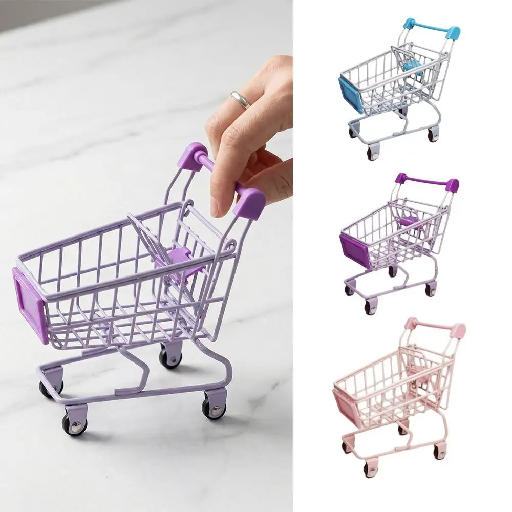 Portable Metal Mini Storage Basket Model Grocery Cart Toy Trolley Container Cosmetic Ornaments Shopping Cart Storage Desktop