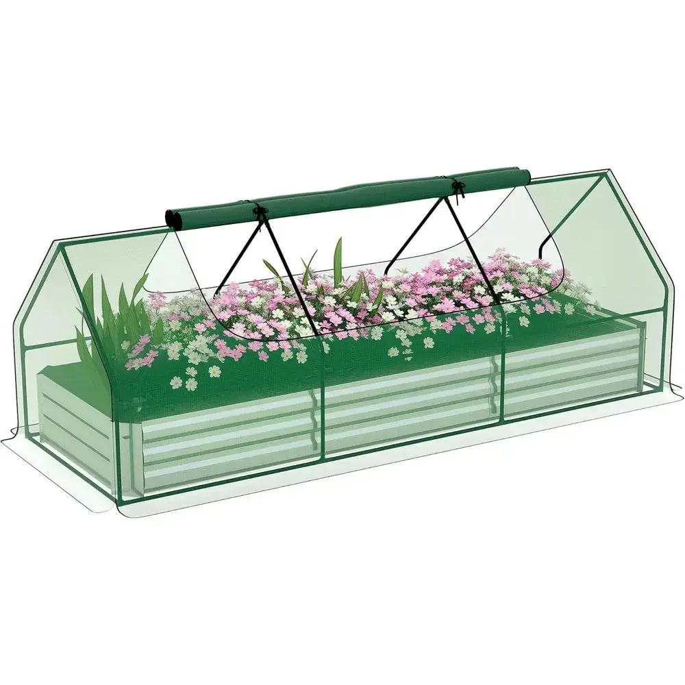 Galvanized Metal Planter Box with Mini Greenhouse, 8.6 x 3 x 1ft, Ideal for Herbs, Vegetables, and Patio Gardening