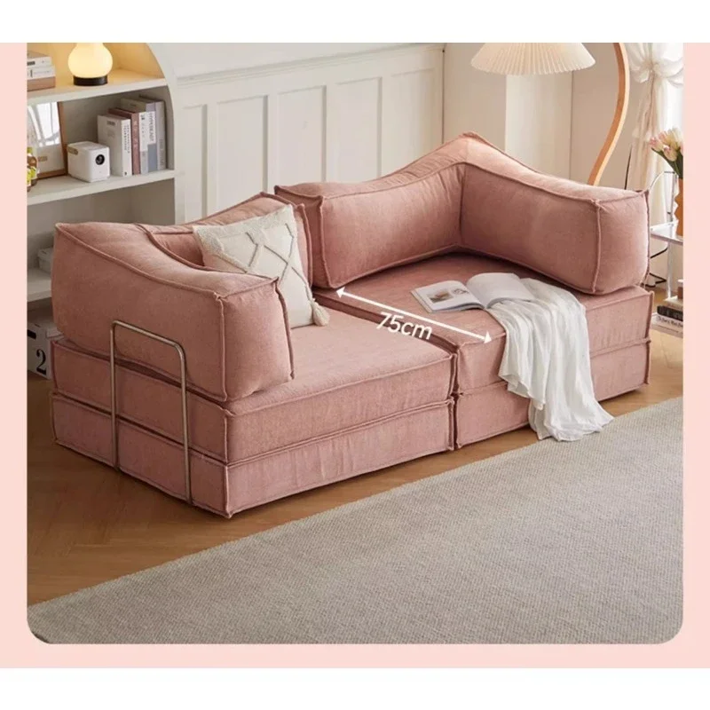 

Cream wind reclining and sleeping lazy sofa single double fabric foldable module sofa bed