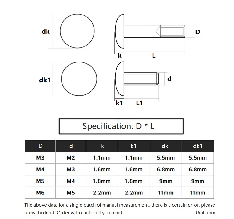 5/10/20/100sets M3 M4 M5 M6 304 Stainless Steel Round Mushroom Head Semi Hollow Set Male and Female Blind Rivet